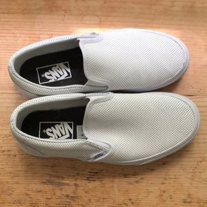 White Leather Perforate Slide On Sneakers
